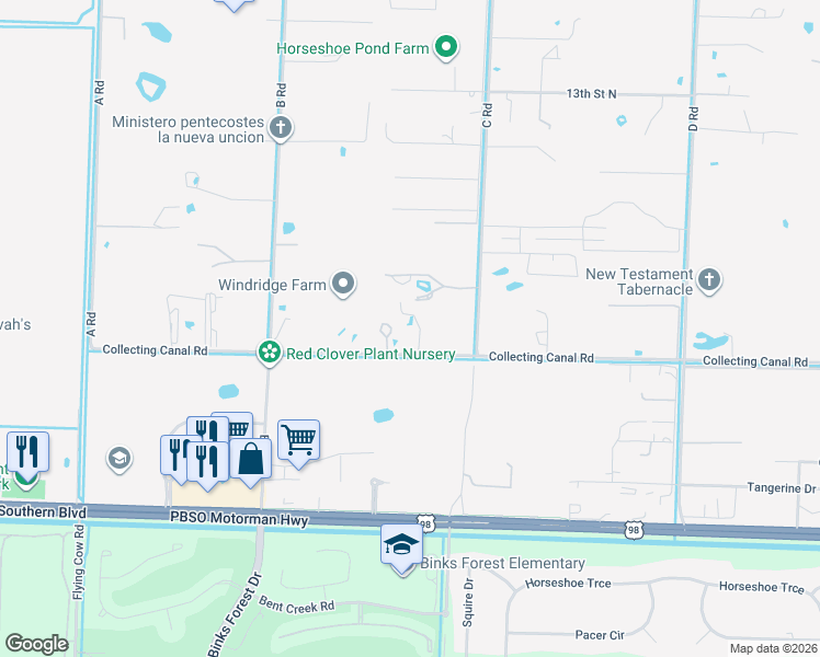map of restaurants, bars, coffee shops, grocery stores, and more near 15223 Collecting Canal Road in Loxahatchee
