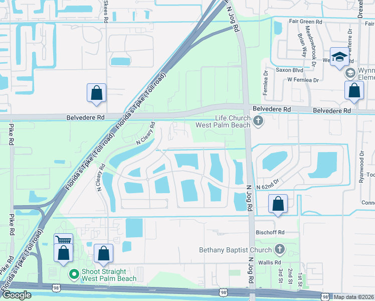map of restaurants, bars, coffee shops, grocery stores, and more near 6778 Aliso Avenue in West Palm Beach