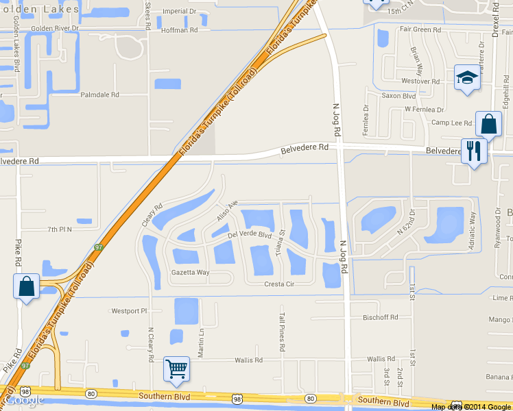 map of restaurants, bars, coffee shops, grocery stores, and more near 6778 Aliso Avenue in West Palm Beach