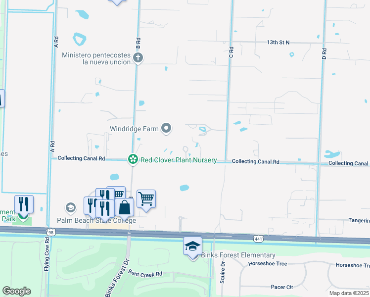 map of restaurants, bars, coffee shops, grocery stores, and more near 15223 Collecting Canal Road in Loxahatchee