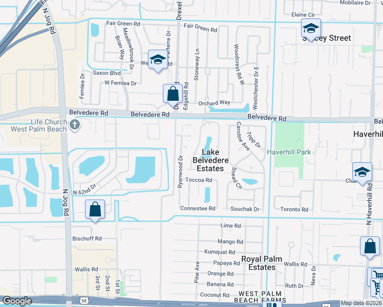 map of restaurants, bars, coffee shops, grocery stores, and more near 832 Fieldstone Way in West Palm Beach