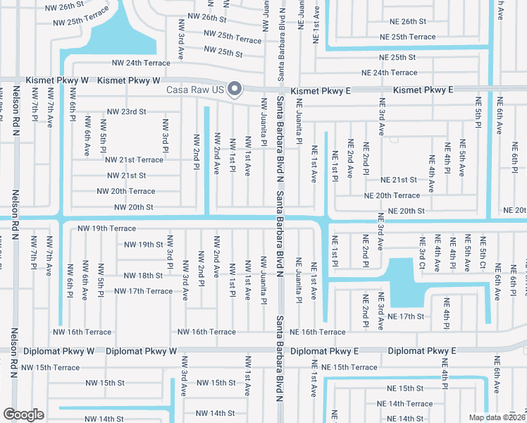map of restaurants, bars, coffee shops, grocery stores, and more near 14 Northwest 20th Street in Cape Coral