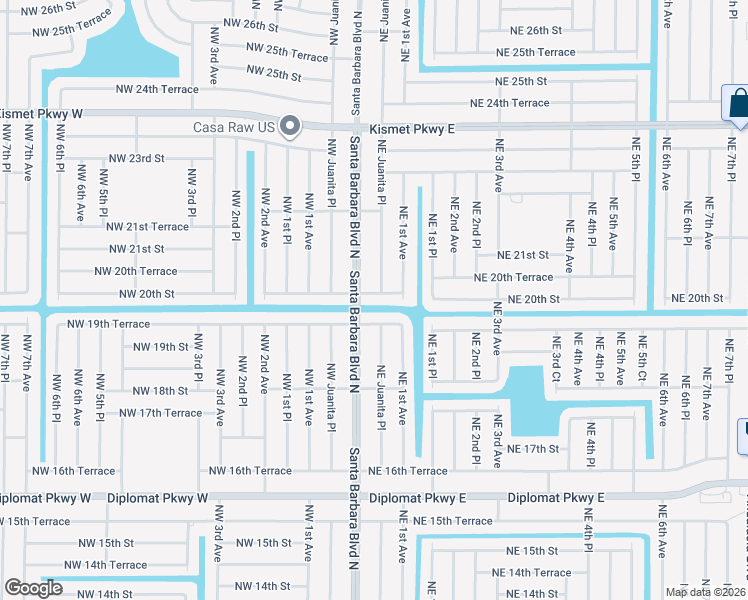 map of restaurants, bars, coffee shops, grocery stores, and more near 10 Northeast 20th Street in Cape Coral