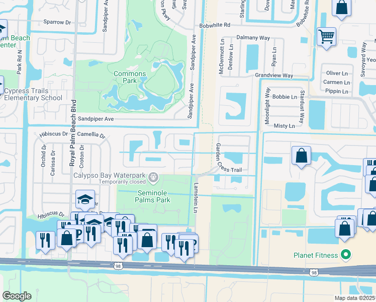 map of restaurants, bars, coffee shops, grocery stores, and more near 455 Rainbow Springs Terrace in Royal Palm Beach