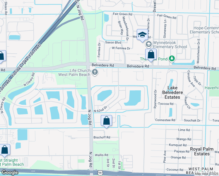 map of restaurants, bars, coffee shops, grocery stores, and more near 1048 Imperial Lake Road in West Palm Beach