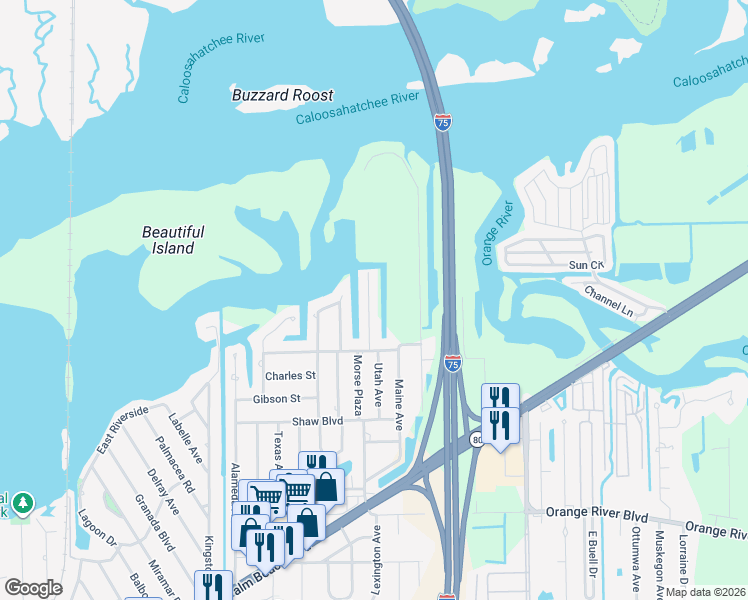 map of restaurants, bars, coffee shops, grocery stores, and more near 336 Morse Plaza in Fort Myers