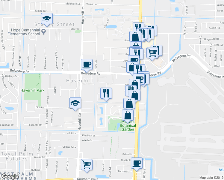 map of restaurants, bars, coffee shops, grocery stores, and more near 4742 Grove Street in West Palm Beach