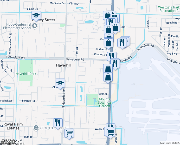 map of restaurants, bars, coffee shops, grocery stores, and more near 4742 Grove Street in West Palm Beach