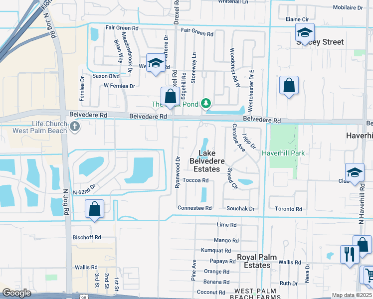 map of restaurants, bars, coffee shops, grocery stores, and more near 832 Fieldstone Way in West Palm Beach
