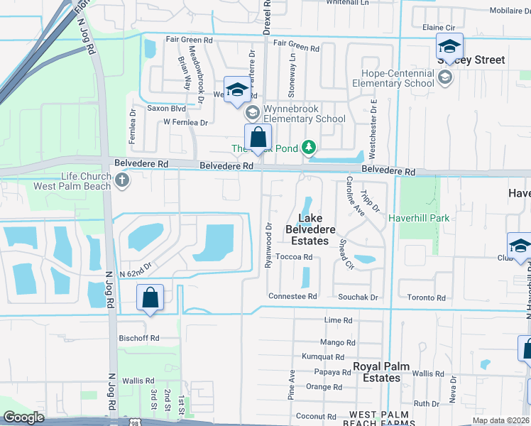 map of restaurants, bars, coffee shops, grocery stores, and more near 879 Ryanwood Drive in West Palm Beach