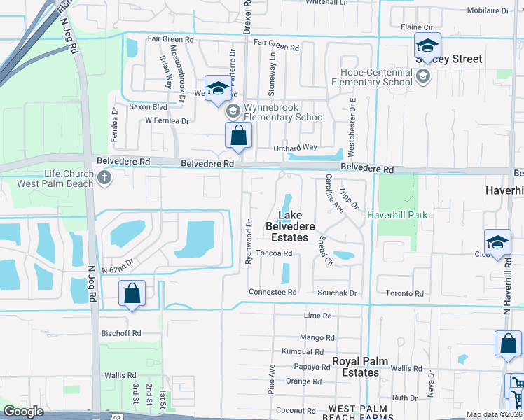 map of restaurants, bars, coffee shops, grocery stores, and more near 832 Fieldstone Way in West Palm Beach