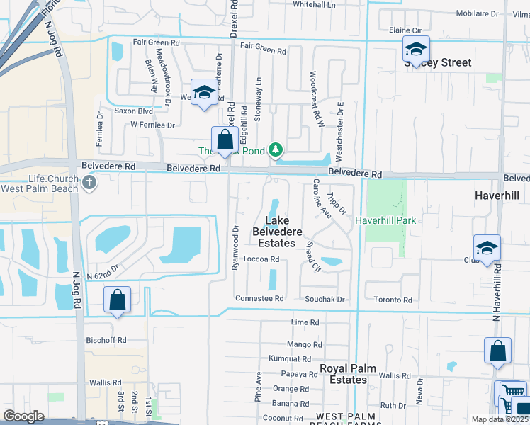 map of restaurants, bars, coffee shops, grocery stores, and more near 868 Fieldstone Way in West Palm Beach