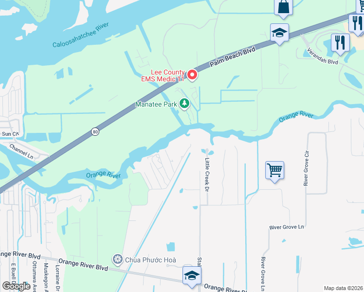 map of restaurants, bars, coffee shops, grocery stores, and more near 3660 Ellis Road in Fort Myers