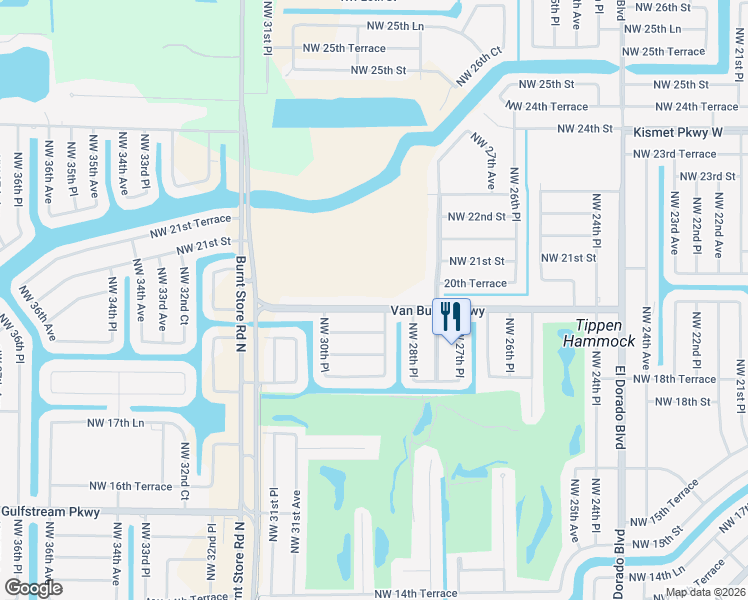 map of restaurants, bars, coffee shops, grocery stores, and more near 2907 Van Buren Parkway in Cape Coral
