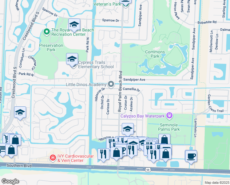 map of restaurants, bars, coffee shops, grocery stores, and more near in Royal Palm Beach