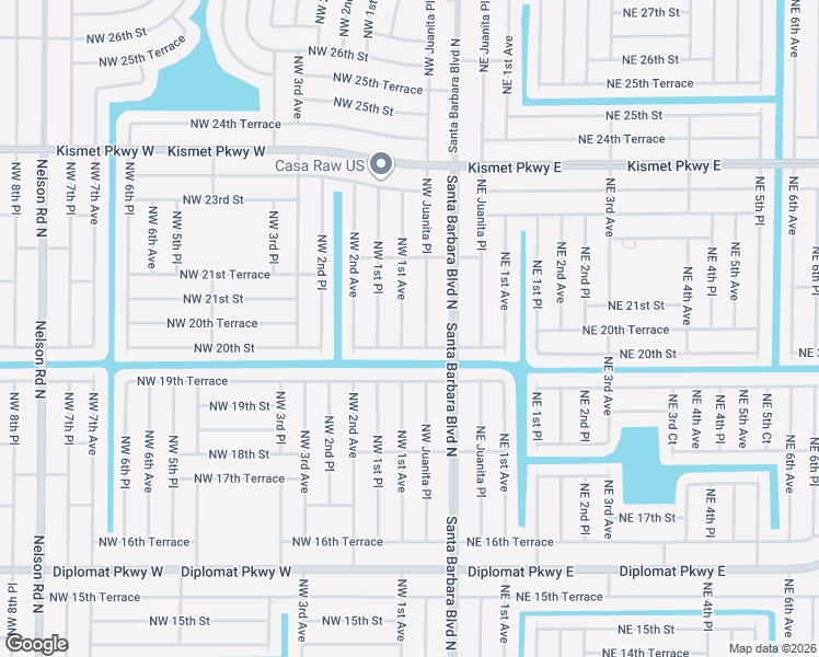map of restaurants, bars, coffee shops, grocery stores, and more near 2024 Northwest 1st Avenue in Cape Coral