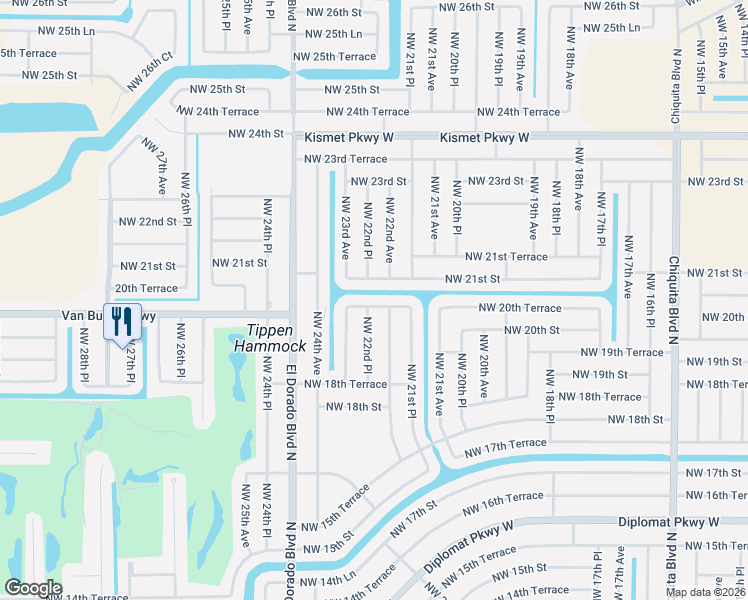 map of restaurants, bars, coffee shops, grocery stores, and more near 2218 Northwest 21st Street in Cape Coral