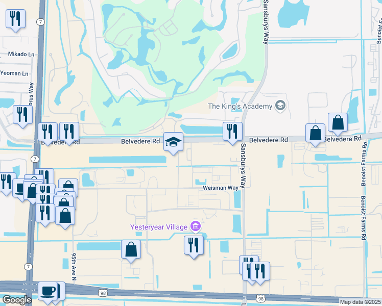 map of restaurants, bars, coffee shops, grocery stores, and more near 8894 Belvedere Road in West Palm Beach