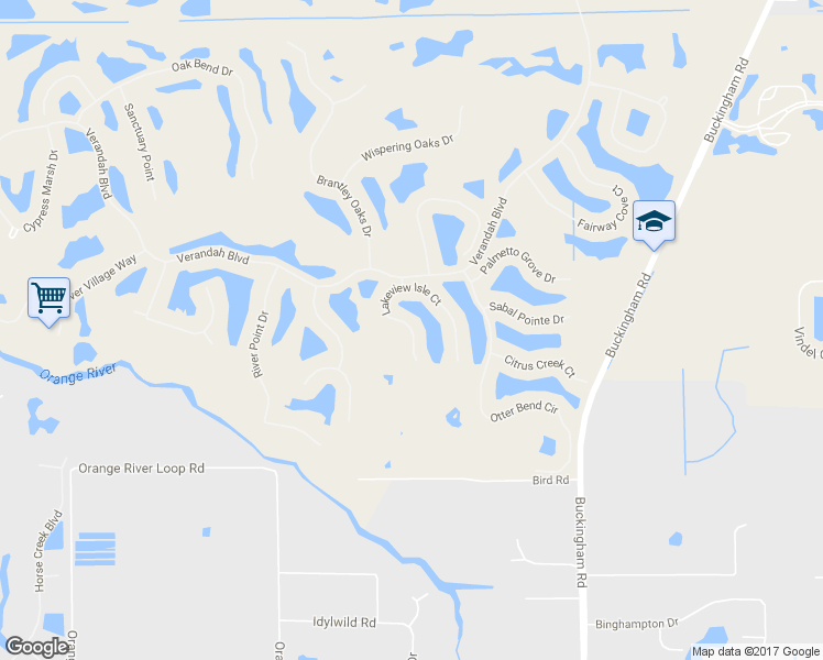 map of restaurants, bars, coffee shops, grocery stores, and more near 3521 Lakeview Isle Court in Fort Myers