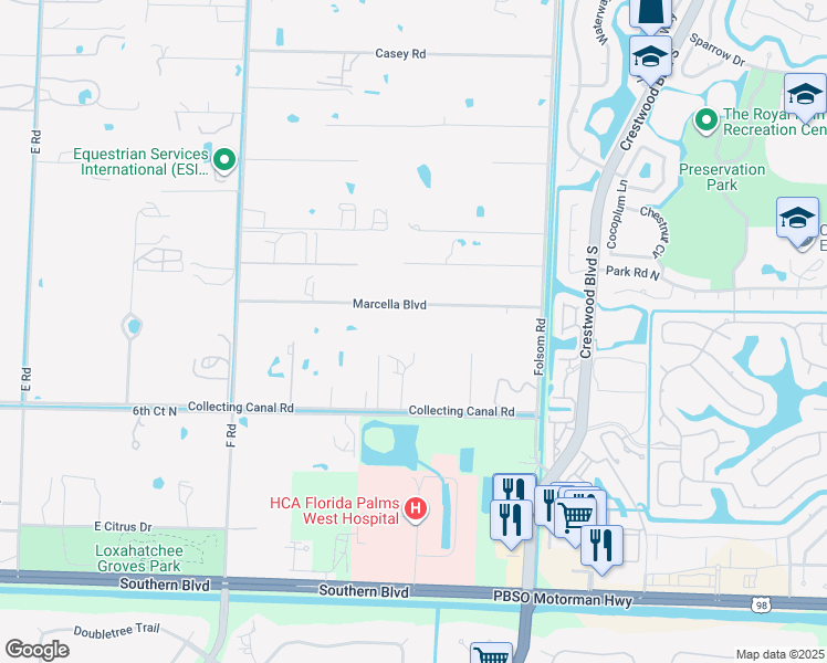 map of restaurants, bars, coffee shops, grocery stores, and more near 13050 Marcella Boulevard in Loxahatchee