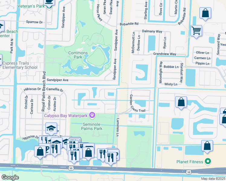 map of restaurants, bars, coffee shops, grocery stores, and more near 276 River Bluff Lane in Royal Palm Beach