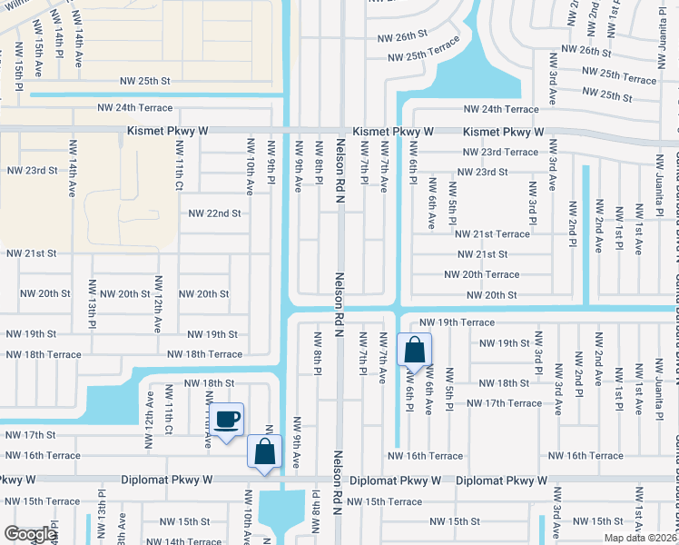map of restaurants, bars, coffee shops, grocery stores, and more near 2015 Nelson Road North in Cape Coral