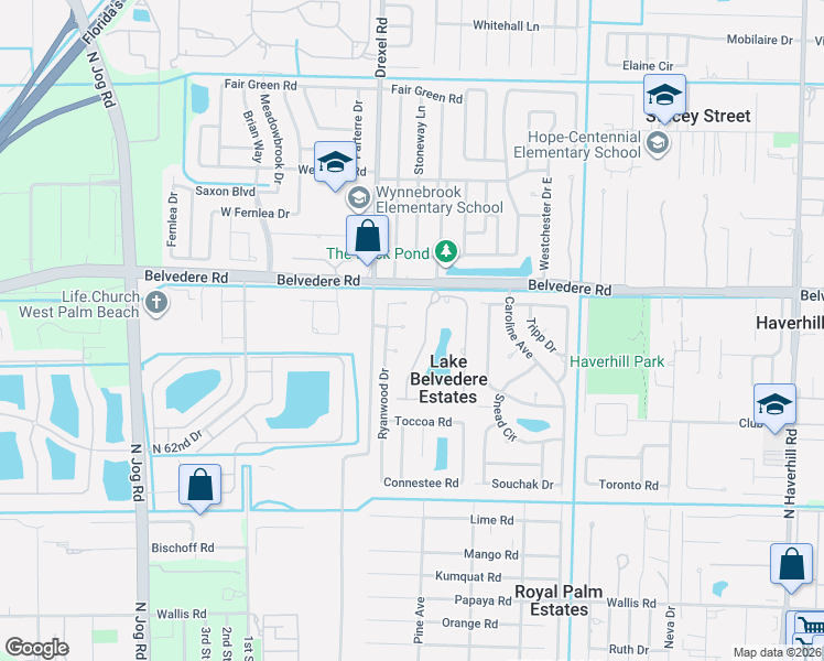 map of restaurants, bars, coffee shops, grocery stores, and more near 893 Fieldstone Way in West Palm Beach