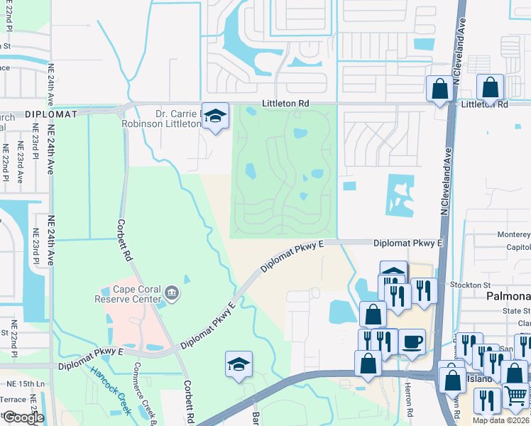 map of restaurants, bars, coffee shops, grocery stores, and more near 491 Jacklin Lane in North Fort Myers