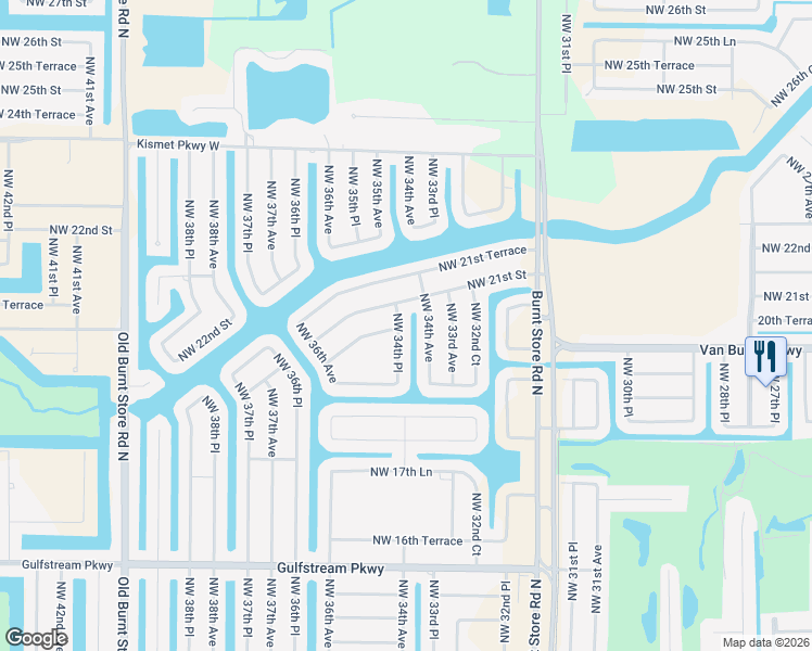 map of restaurants, bars, coffee shops, grocery stores, and more near 1936 Northwest 34th Avenue in Cape Coral