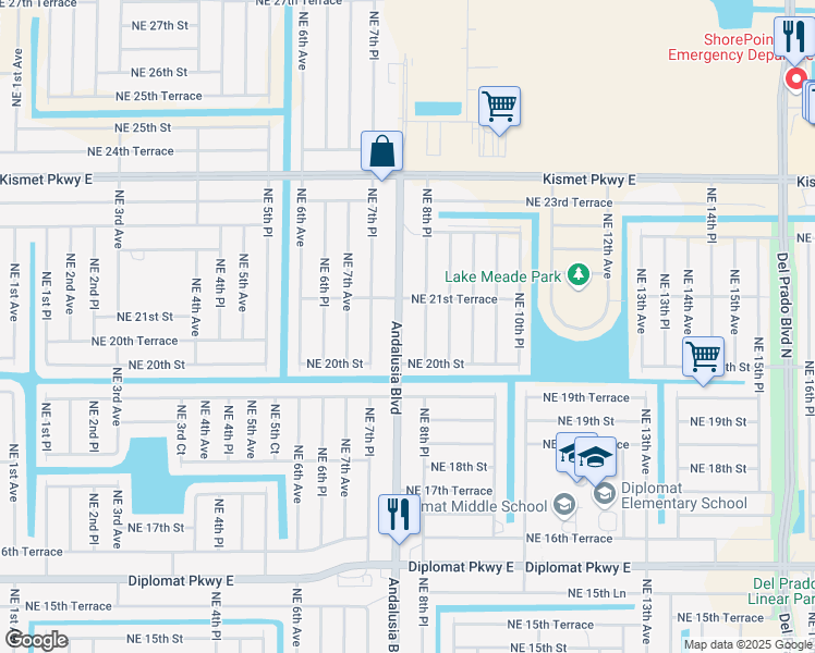 map of restaurants, bars, coffee shops, grocery stores, and more near 2031 Andalusia Boulevard in Cape Coral