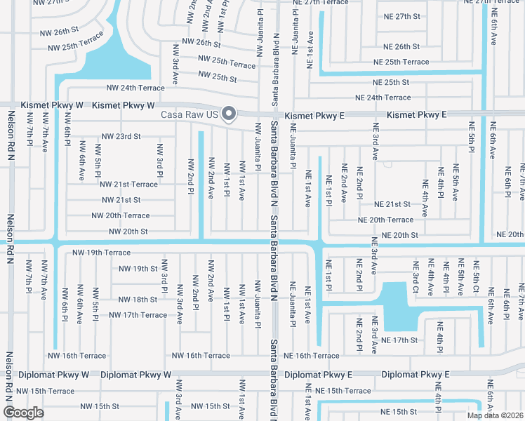 map of restaurants, bars, coffee shops, grocery stores, and more near 2025 Northwest Juanita Place in Cape Coral