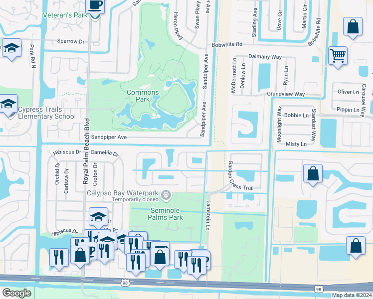 map of restaurants, bars, coffee shops, grocery stores, and more near 251 River Bluff Lane in Royal Palm Beach