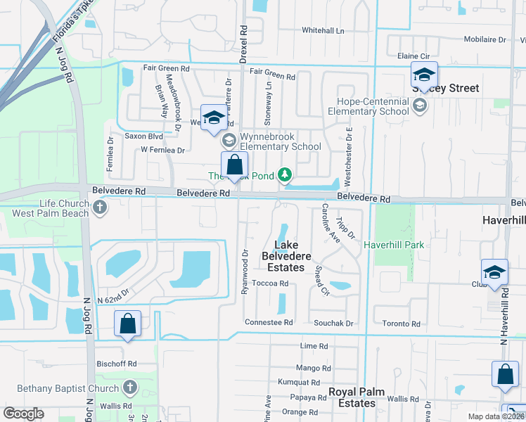 map of restaurants, bars, coffee shops, grocery stores, and more near 893 Fieldstone Way in West Palm Beach