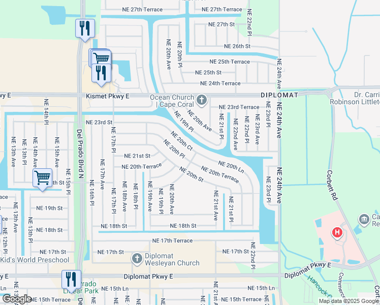 map of restaurants, bars, coffee shops, grocery stores, and more near 2010 Northeast 20th Court in Cape Coral