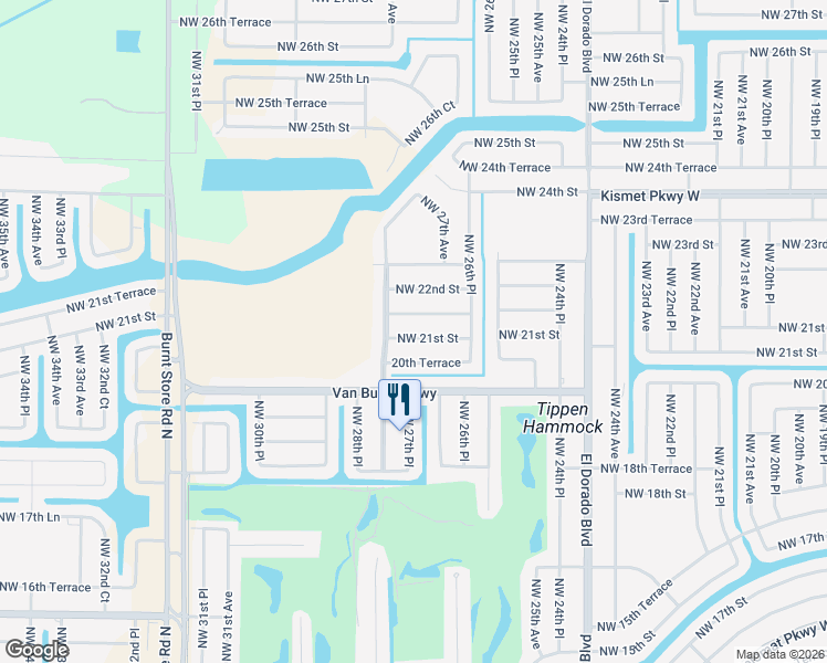 map of restaurants, bars, coffee shops, grocery stores, and more near 2717 Northwest 21st Street in Cape Coral
