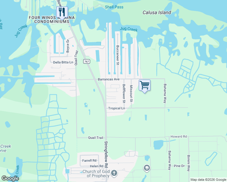 map of restaurants, bars, coffee shops, grocery stores, and more near 7491 Caresaway Park Circle in Bokeelia