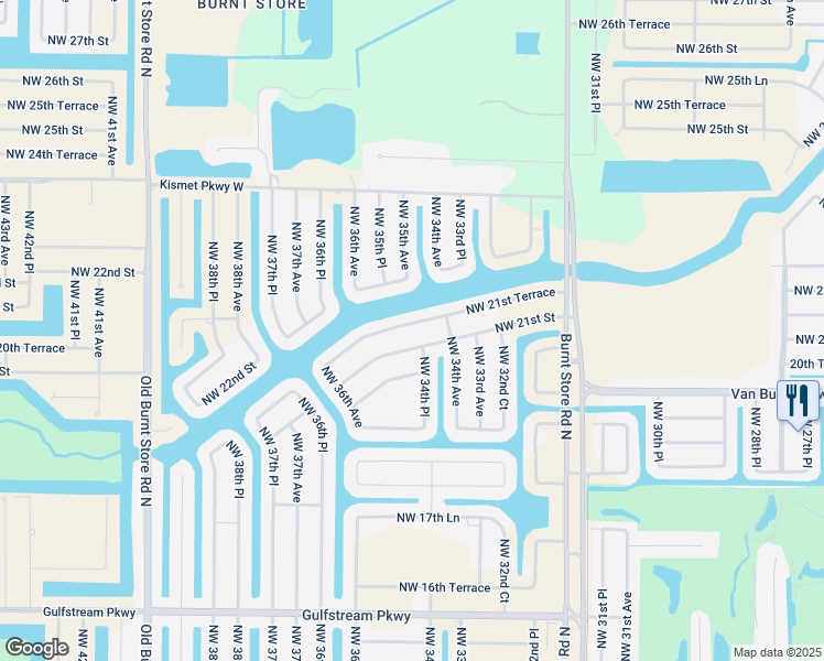 map of restaurants, bars, coffee shops, grocery stores, and more near 3420 Northwest 21st Terrace in Cape Coral