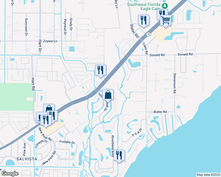 map of restaurants, bars, coffee shops, grocery stores, and more near 15201 Hoolihan Lane in North Fort Myers