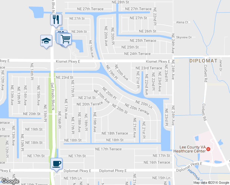 map of restaurants, bars, coffee shops, grocery stores, and more near 2010 Northeast 20th Court in Cape Coral