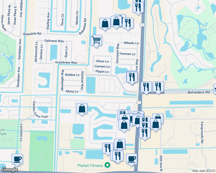 map of restaurants, bars, coffee shops, grocery stores, and more near 1095 Sonata Way in Royal Palm Beach