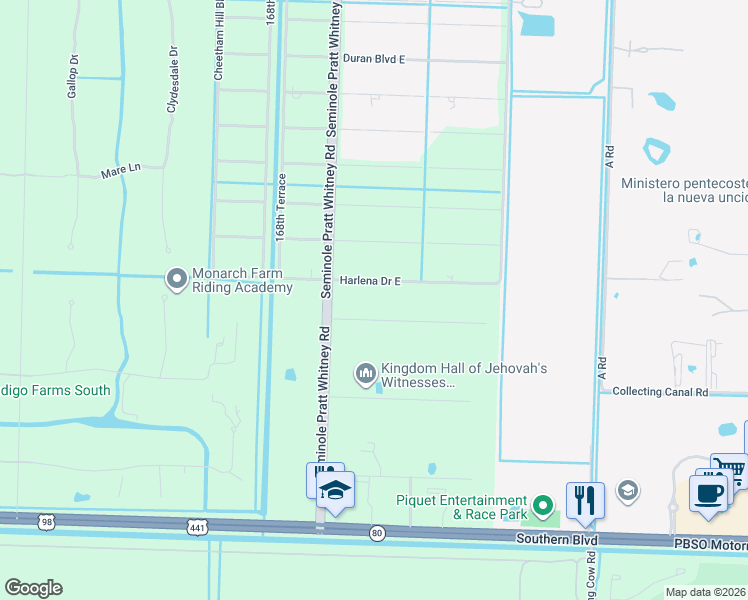 map of restaurants, bars, coffee shops, grocery stores, and more near 16571 Van Gogh Boulevard in Loxahatchee