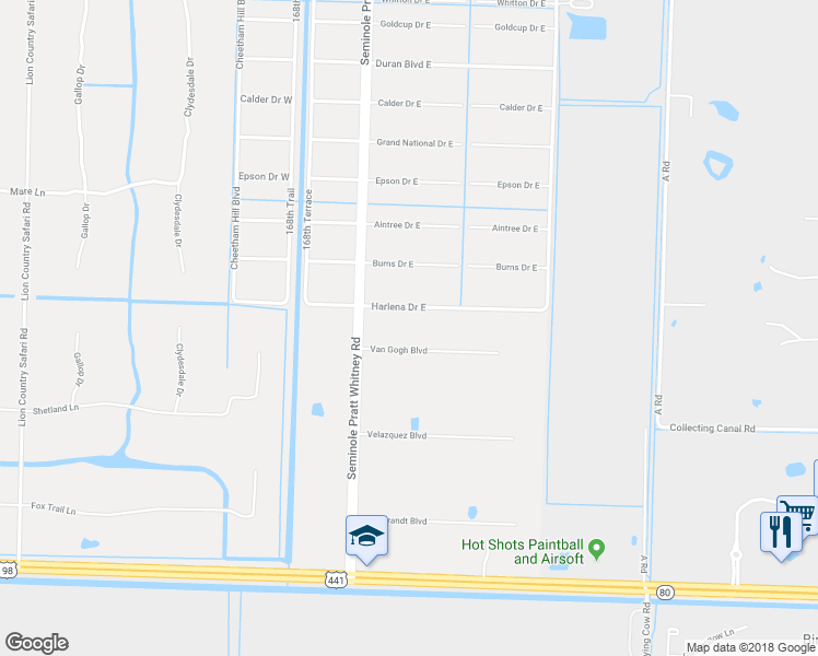 map of restaurants, bars, coffee shops, grocery stores, and more near 16571 Van Gogh Boulevard in Loxahatchee
