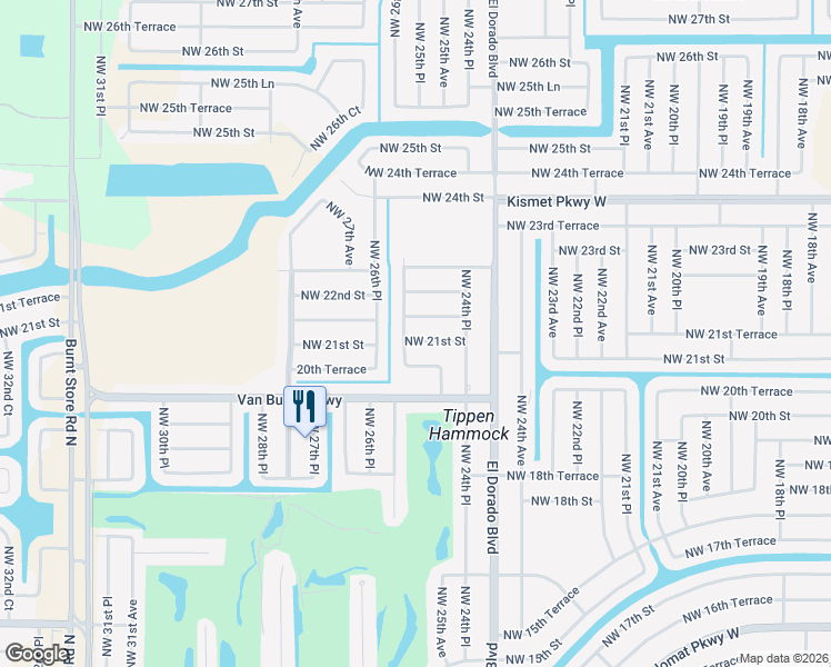 map of restaurants, bars, coffee shops, grocery stores, and more near 2459 Northwest 21st Street in Cape Coral
