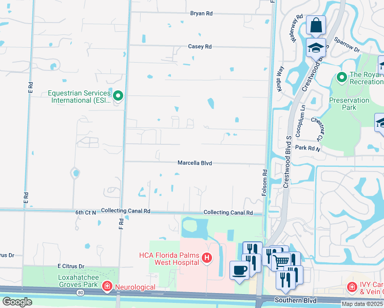 map of restaurants, bars, coffee shops, grocery stores, and more near 13169 Marcella Boulevard in Loxahatchee