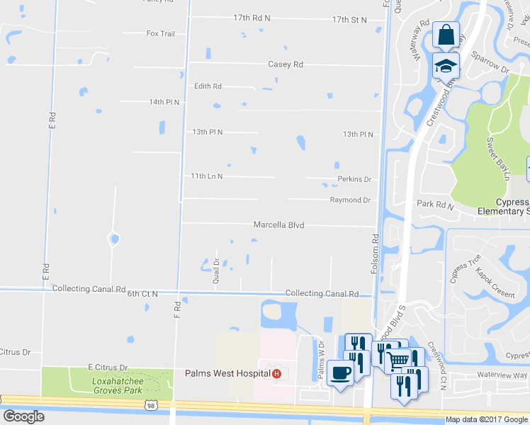 map of restaurants, bars, coffee shops, grocery stores, and more near 13169 Marcella Boulevard in Loxahatchee