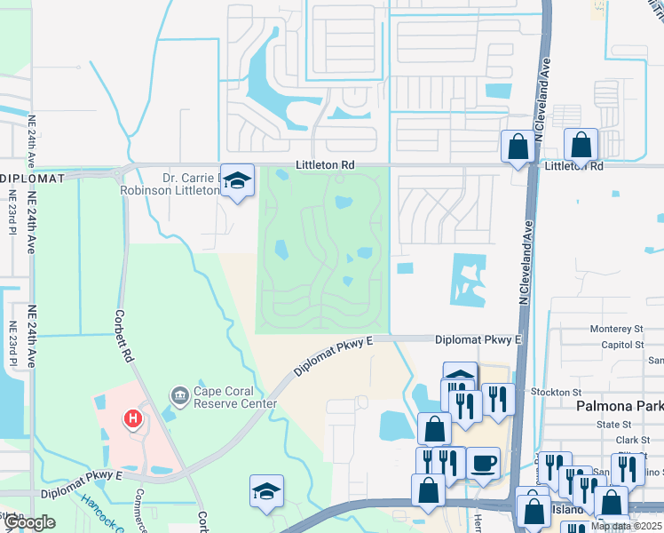 map of restaurants, bars, coffee shops, grocery stores, and more near 535 Palmer Boulevard in North Fort Myers
