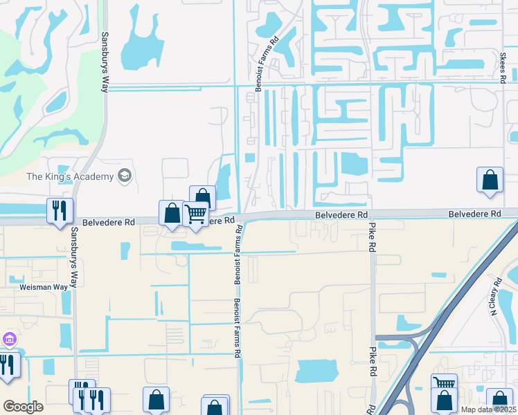 map of restaurants, bars, coffee shops, grocery stores, and more near 1068 Benoist Farms Road in West Palm Beach