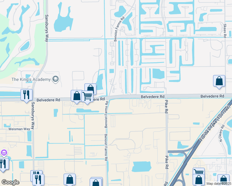 map of restaurants, bars, coffee shops, grocery stores, and more near 1068 Benoist Farms Road in West Palm Beach