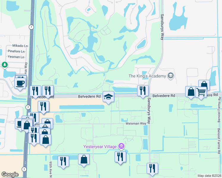 map of restaurants, bars, coffee shops, grocery stores, and more near 922 Drury Place in West Palm Beach