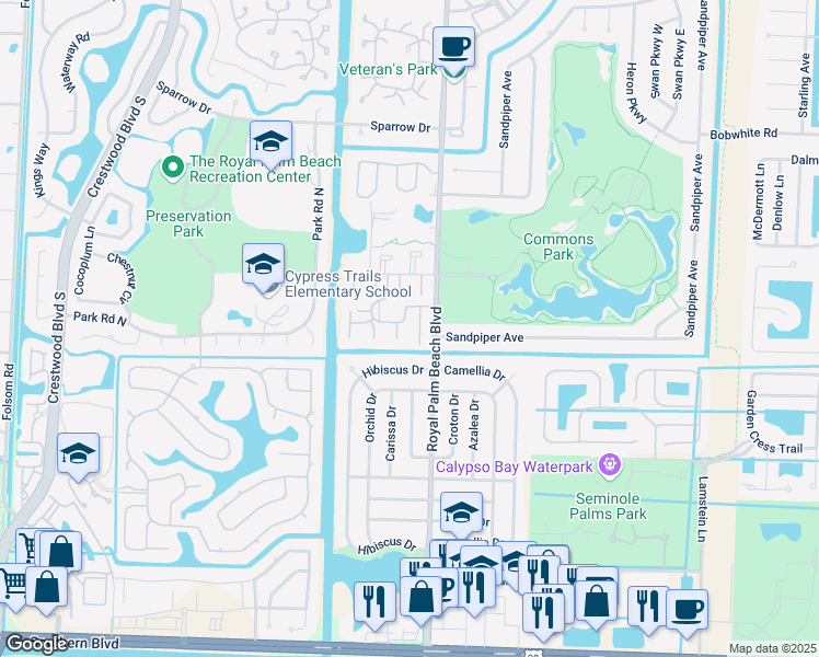 map of restaurants, bars, coffee shops, grocery stores, and more near 12014 Greenway Circle South in Royal Palm Beach